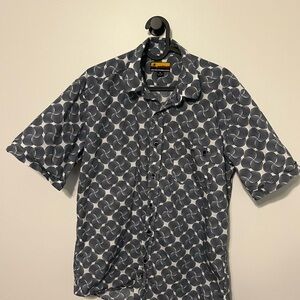 Men's Navy and White Patterned Shirt